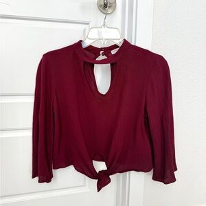 Soul Cake Maroon Women's Blouse with Keyhole and front tie- Size M